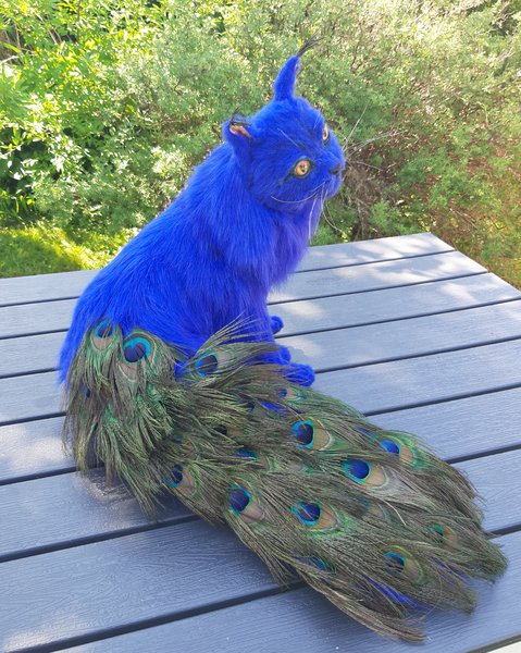 Dark Blue Peacock with Feathered Tail Ornament - 26cm