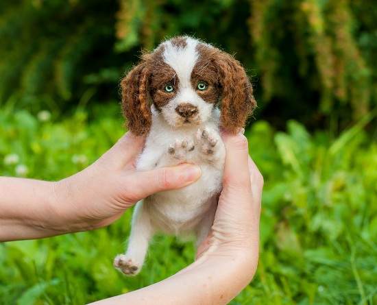 English Springer Spaniel Felted Miniature by Yana Fedorova - Bear Pile